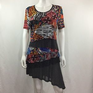 Caleaas Black Multi-Color Asymmetrical Dress
